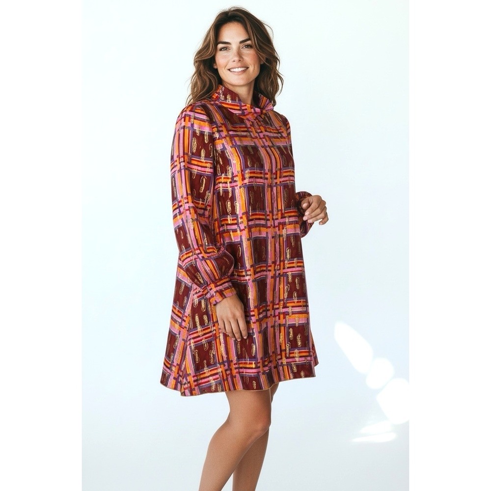 Anna Sui runway2016 metalic puff sleeve a line retro mini dress sz 2/M - Picture 2 of 8